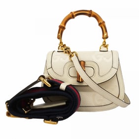 Gucci Handbag Bamboo Jumbo GG 686864 Canvas White Women's