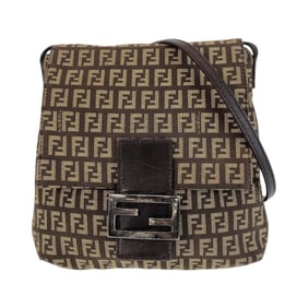 FENDI Zucchino Camse Pochette Brown Silver Hardware Canvas Crossbody Shoulder Bag Women's