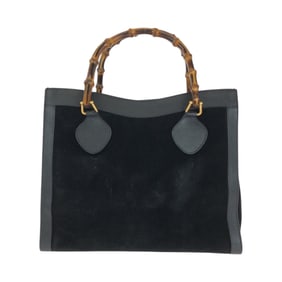 GUCCI Vintage Bamboo Diana Black Brown Gold Hardware Suede 002 1186 0260 Tote Bag Handbag Women's