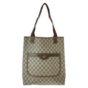 GUCCI Vintage Old Gucci Shelly Line Interlocking Brown Silver Hardware GG Supreme Canvas Leather 120