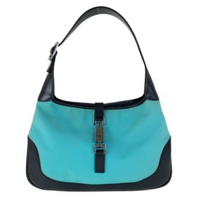 GUCCI Jackie Hobo Mint Green Black Silver Hardware Canvas Leather 001 3306 Shoulder Bag for Women