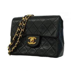 Chanel Shoulder Bag Mini Matelasse Chain Lambskin Black Women's