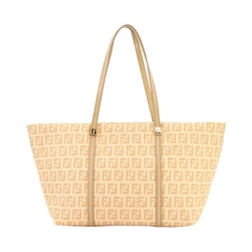FENDI Zucchino Tote Bag, Beige Leather, 8BH255, Gold Hardware, Bag