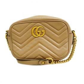 Gucci Shoulder Bag GG Marmont 448065 Leather Light Brown Women's