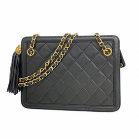 Chanel Shoulder Bag with Matelasse Chain Lambskin Black Women's