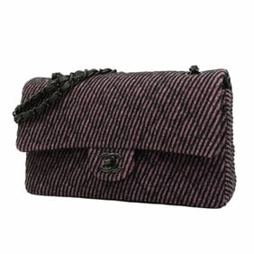 Chanel Shoulder Bag Matelasse W Flap Chain Tweed Pink Black Women's