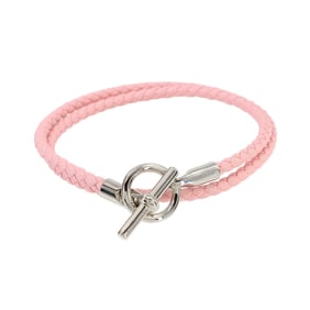 Hermes Glenan Double Tour Bracelet Leather Pink Silver Metal Fittings