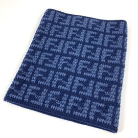 FENDI FXT406 Zucca Logo Snood Scarf Cashmere Men's Women's Navy