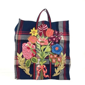 GUCCI 484690 Flora Flower Check Embroidery Bag Shoulder Handbag Vertical Tote Fabric Men's Women's