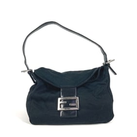 FENDI Vintage FF Logo Shoulder Bag Handbag Jersey Leather Men Women Black