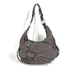 FENDI Shoulder Bag Ribbon Canvas Leather Women's Brown