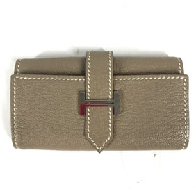 HERMES 4-ring key case, Bearn key, H logo, Chevre, ladies, Etoupe, beige