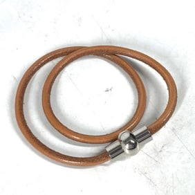 HERMES Hermes Double Bracelet Accessory Choker Leather Men's Women's Brown