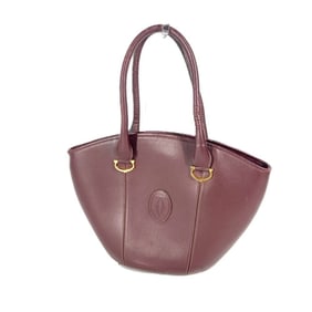 CARTIER Must Line Logo Tote Bag Shoulder Leather Women's Bordeaux