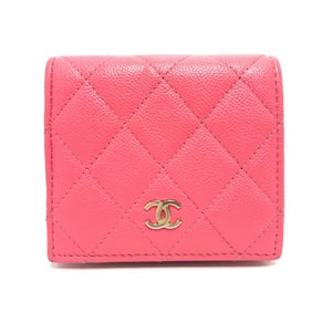 CHANEL AP3178 Matelasse Small Flap Wallet, Bi-fold Caviar Skin, Women's, Pink