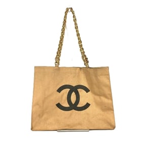 CHANEL Vintage Pouch Included CC Coco Mark Shoulder Bag Tote Chain Canvas Women's Beige