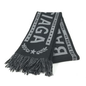 BALENCIAGA Logo Fringe Scarf Wool Acrylic Women's Black