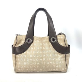 BVLGARI Bvlgari Logomania Bag Mini Boston Handbag Canvas Leather Women's Beige