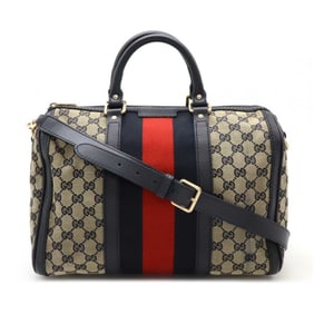 GUCCI Gucci GG Canvas Sherry Line Handbag Shoulder Bag Leather Beige Navy Red 247205