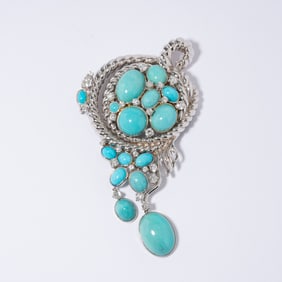 18K WHITE GOLD  TURQUOIS & PENDANT