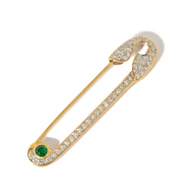 18K YELLOW & WHITE  EMERALD & PIN