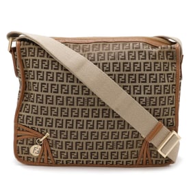FENDI Zucchino Shoulder Bag Canvas Leather Beige Light Brown 8BT090