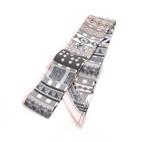 HERMES TWELL Scarf Muffler Colliers de chiens 100% Silk Pink Grey