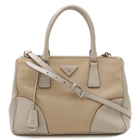 PRADA CANAPA CITY Stitch Handbag Shoulder Bag Canvas Leather Beige Off-White