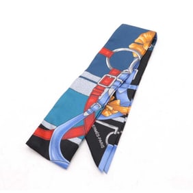 HERMES TWELL Scarf Muffler Bag Horse Harness Pattern 100% Silk Blue Multicolor