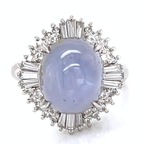 Platinum 16.83 Ct. Star Sapphire & Diamond Ring