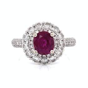 14K White Gold Ruby & Diamond Ring