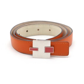 HERMES Irene H-belt, reversible, Epsom leather, Swift orange, ivory, #80, A stamp