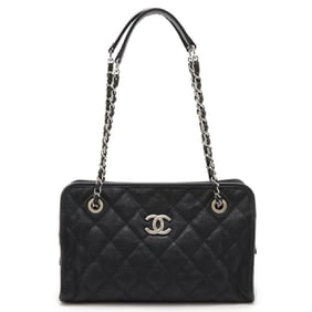 CHANEL French Riviera Matelasse Coco Mark Shoulder Bag Chain Caviar Skin Black A66805