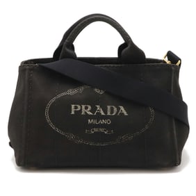 PRADA CANAPA Tote Bag Shoulder Canvas NERO Black 1BG439