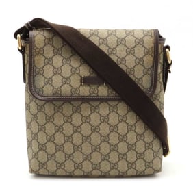 GUCCI GG Supreme Plus Shoulder Bag Pochette PVC Leather Beige Dark Brown 223666