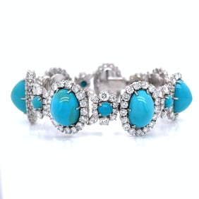 1960’s Platinum Persian Turquoise & Diamond Bracelet
