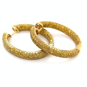 18K Yellow Gold Fancy Yellow Inside-Outside Diamond Hoop Earrings