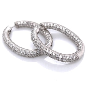 18K White Gold 8.00 Ct. Inside-Outside Diamond Hoop Earrings
