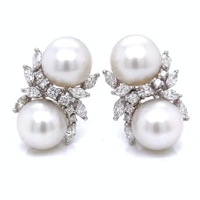 18K White Gold South Sea Pearl & Diamond Earrings