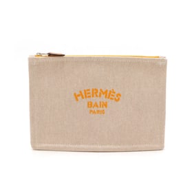 HERMES New Yachting PM Flat Pouch Toile H Canvas Leather Natural Yellow
