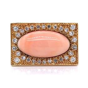 18K Yellow Gold Coral & Diamond Ring