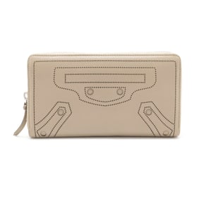 BALENCIAGA Classic Continental Zip Around Punching Round Long Wallet Leather Greige 443521