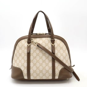 GUCCI Gucci Nice GG Supreme Handbag Shoulder Bag PVC Leather Ivory Mocha Brown 309617