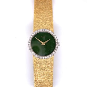 PIAGET 18K Yellow Gold Jade & Diamond Watch