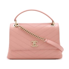 CHANEL V-stitch Coco Mark Small Handbag Chain Shoulder Bag Leather Pink A57147