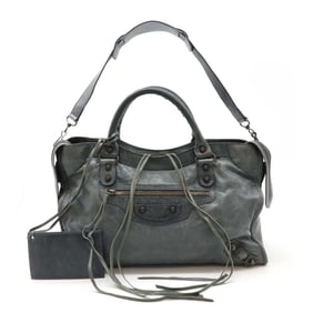 BALENCIAGA The City Editor's Bag Handbag Shoulder Leather Green Gray 115748