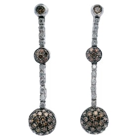 Unique 1.05ctw 18kt Gold Drop Earrings with White and Champagne Diamonds