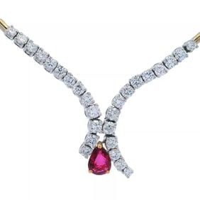 &nbsp;2.80ctw Diamonds & Ruby 18kt Yellow Gold Necklace