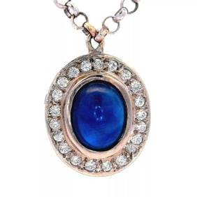 3.00cts Sapphire and Diamonds 14 kt Gold Pendant & Necklace