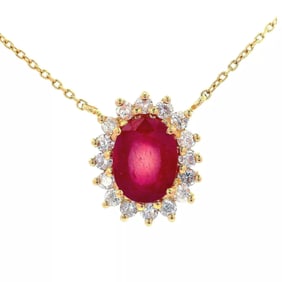 2.10cts Ruby and Diamonds 18 kt Gold Pendant & Necklace